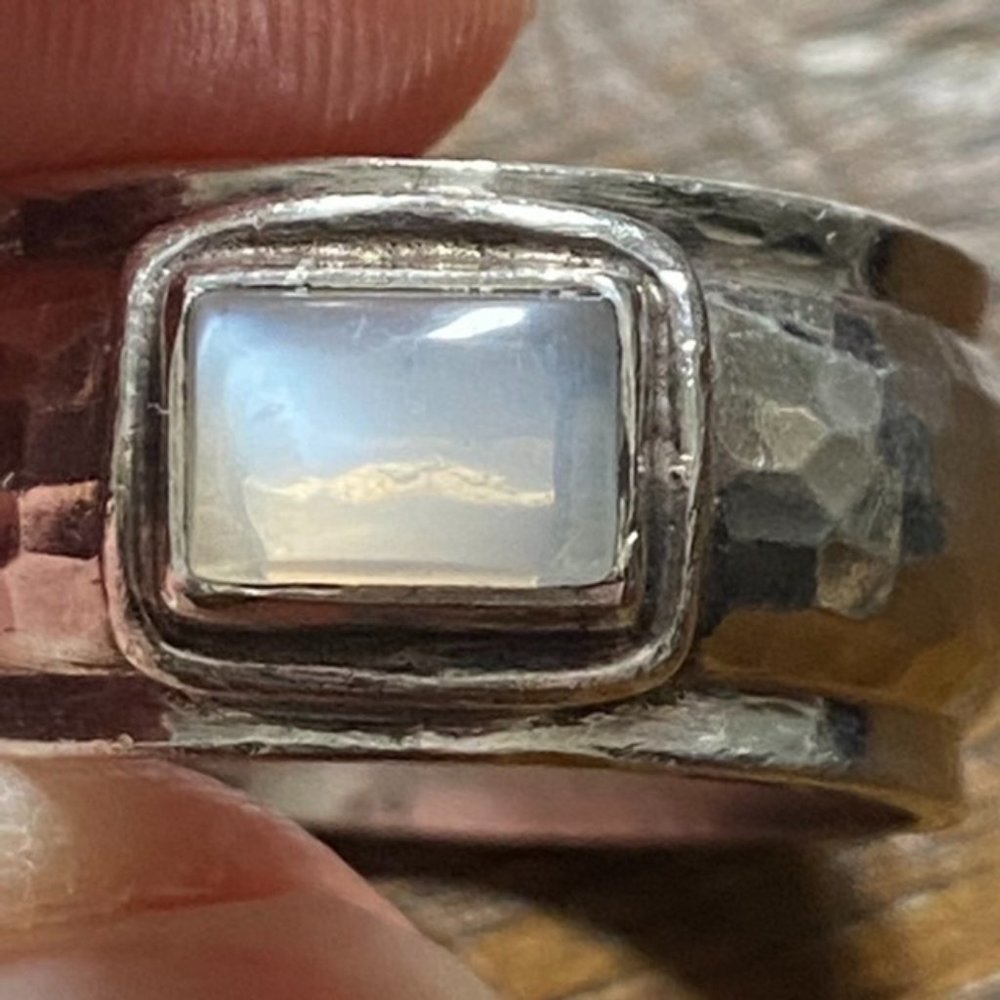 Sterling Silver 925 Cats Eye Quartz Hammered 9MM Wide Cigar Band Ring Sz 6.5 - Picture 4 of 16